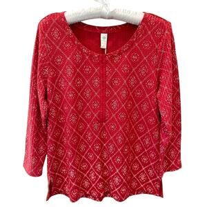 AVENTURA | Kristy Cranberry Red 3/4 Sleeve Patterned Thermal Top NWT | Small